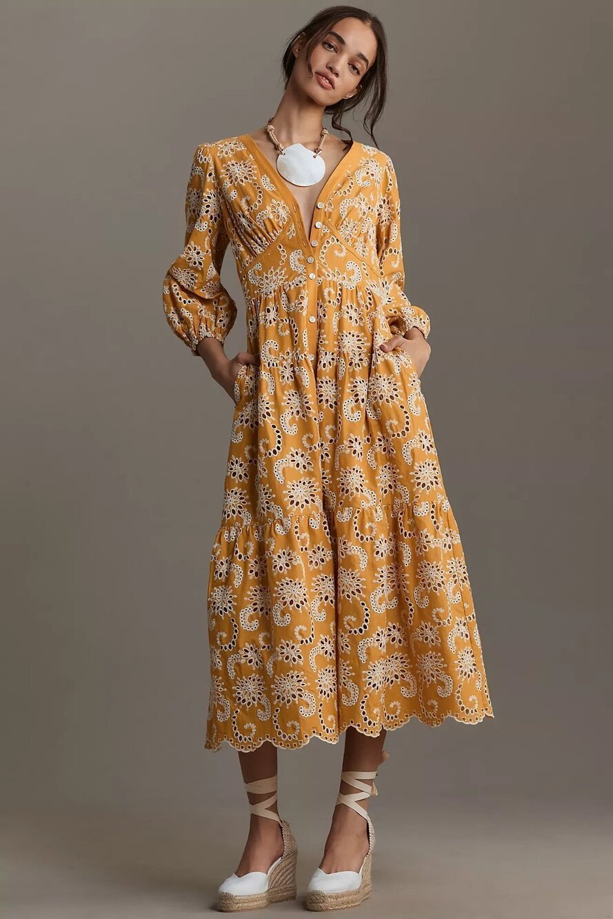 NWT❤️Anthro Shoshanna Sicily Eyelet Maxi Dress sz12 - Picture 1 of 11